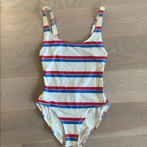 Solid and Striped scoopback bathing suit